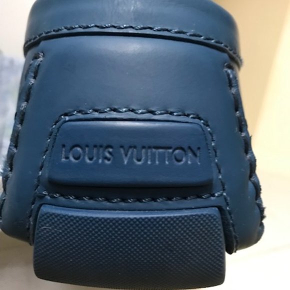 Louis Vuitton Blue Leather Loafers with Jeweled LV Emblem Size 11.5 - Picture 4 of 7